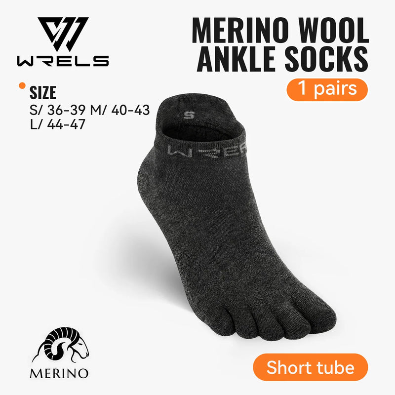 WRELS 1/2/3pairs Merino Wool Running Hiking Socks Wool Ankle Socks Moisture Wicking Breathable Anti-Blister 5 Toe No Show Socks