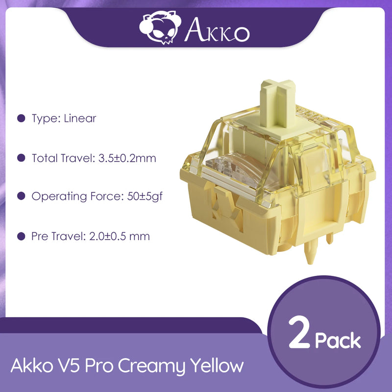 Akko V5 Pro Cream Yellow Switch 5Pin 50gf Thocky Linear Switch Factory Lubed Compatible with Cherry MX Mechanical Keyboard 45pcs