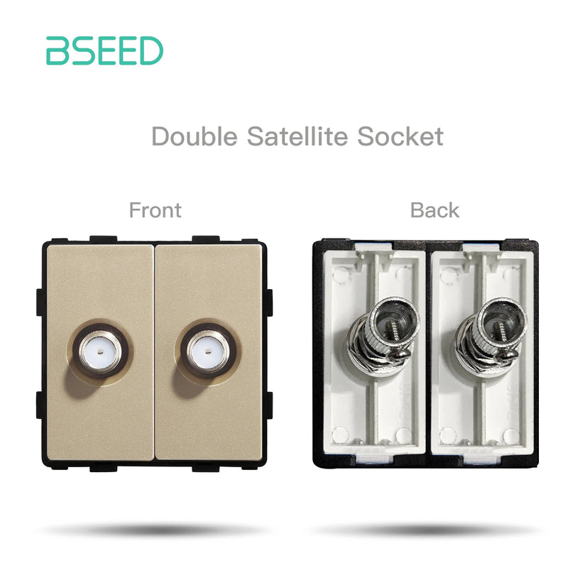 BSEED DIY Modules EU Plastic Panel Gold Double USB Socket Internet CAT5 RJ45 ST TV Power Socket Wall-Mounted Free Combination