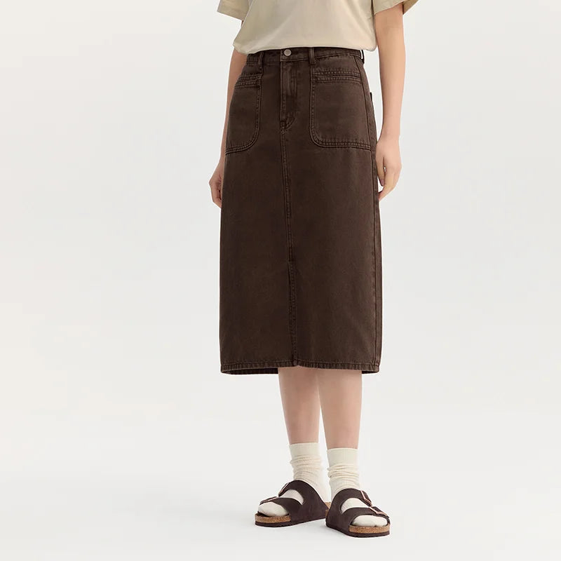 Semir Denim Skirt Women's Split 2024 New Autumn Retro Straight Skirt