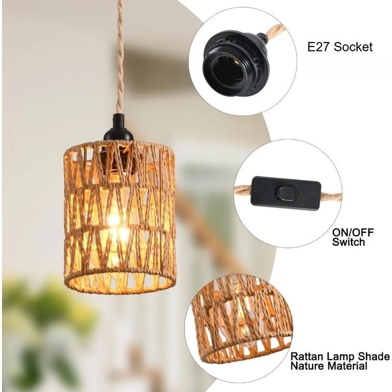 Boho Classic Ceiling Chandelier Lamp Rustic Pendant Light Plug in With Wire E27 for Bedside Restaurant Balcony Corridor Indoor