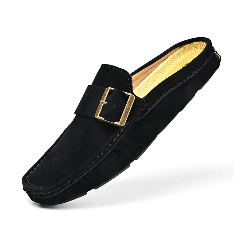 Summer Big Size 47 48 Half Shoes Men Casual Slip On Leather Shoes Loafers Half Slippers