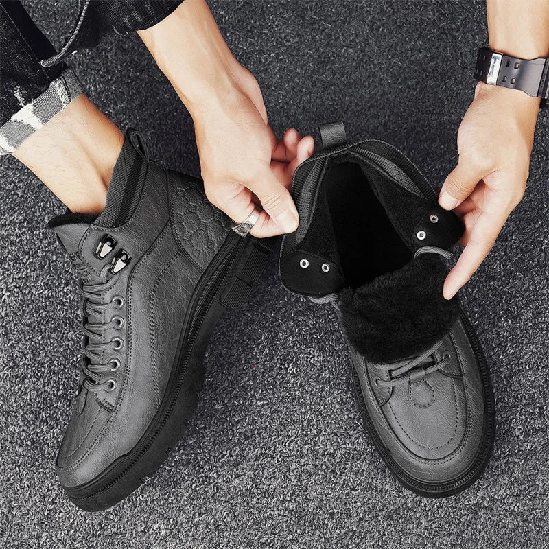 Men's boots autumn and winter casual boots non-slip outdoor boots warm plush youth cotton boots tooling boots men's cotton shoes