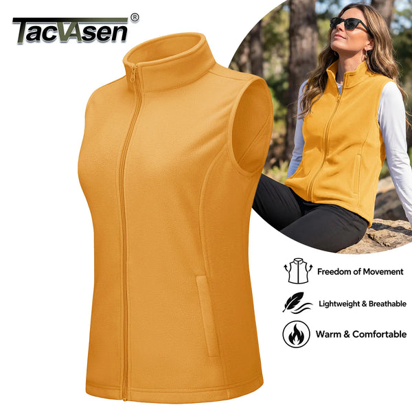 TACVASEN Women's Autumn Winter Lightweight Polar Fleece Vest Full-Zip Layering Jacket with 2 Pockets for Hiking and Daily Wear