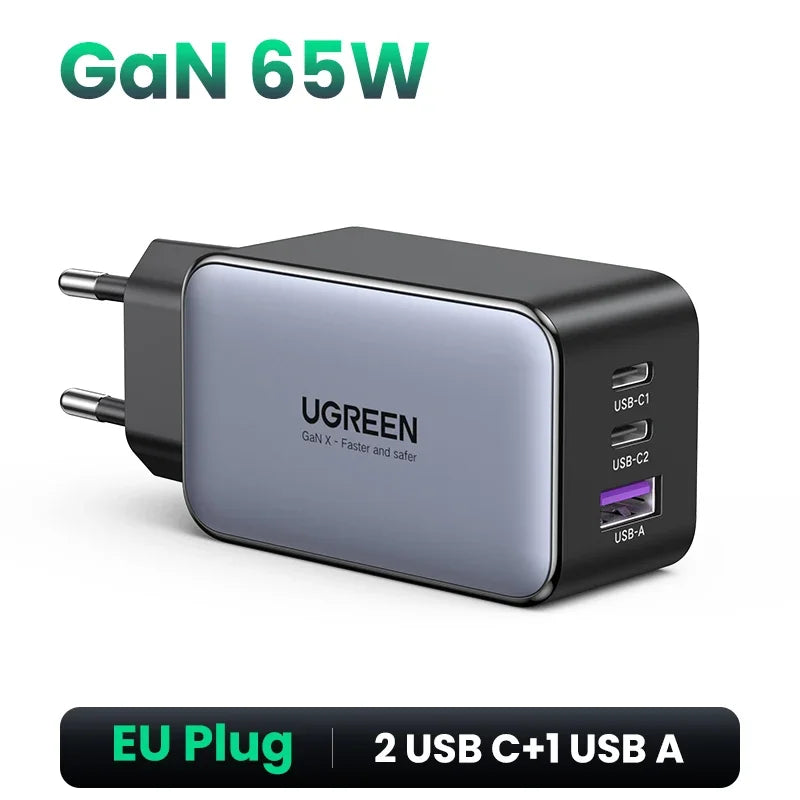 UGREEN 65W GaN Charger Quick Charge 4.0 3.0 Type C PD USB Charger for iPhone 16 15 14 Pro Max Fast Charger For Laptop PD Charger