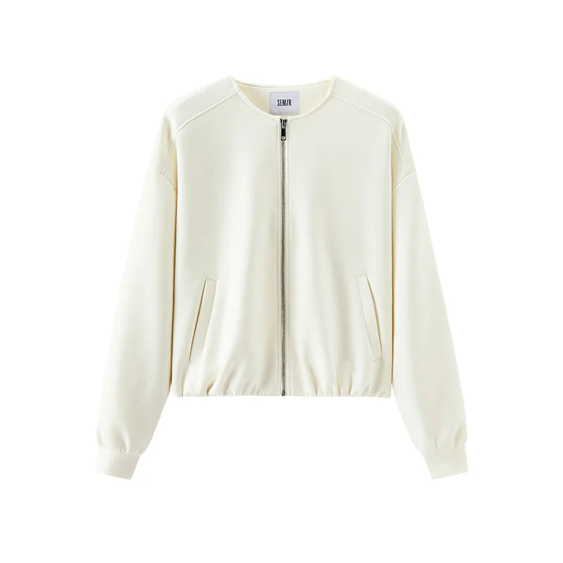 Semir Women Jacket Bubble Hem Solid Crew Neck Loose Dropped Shoulder Soft Casual Style Autumn Outerwear Daily Wear 2026