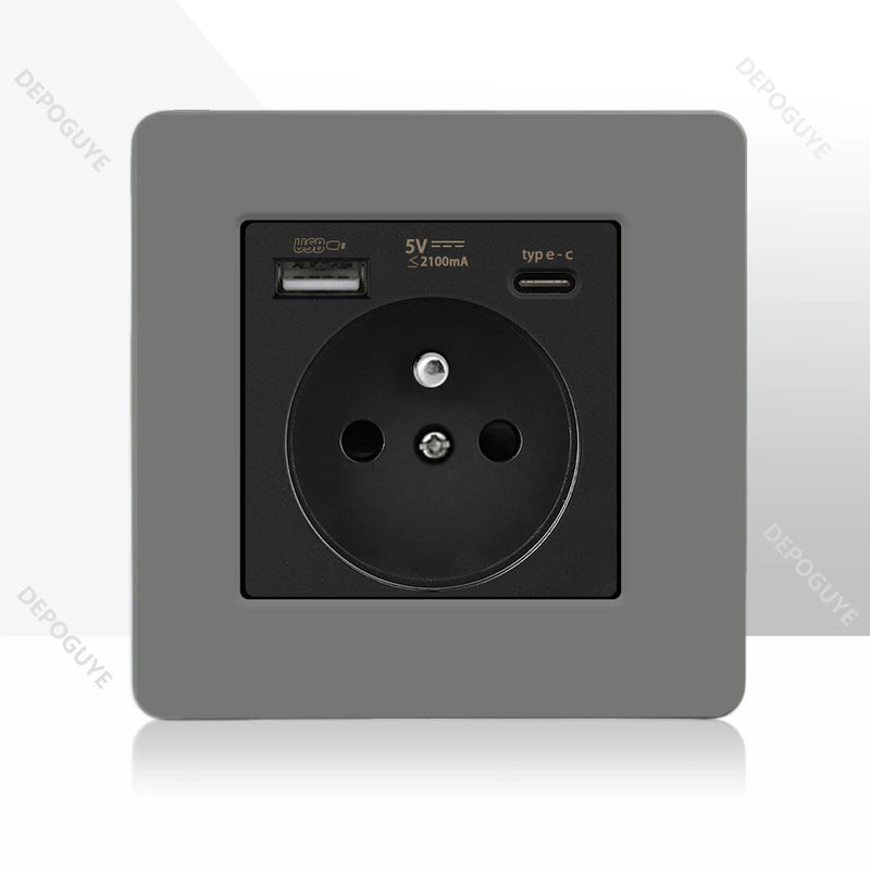 Retro Toggle Switch 1-4 Gang 2 Way Light Switch,EU French Plug Power Outlet Socket With Dual USB Stainless Steel Panel 86 Type