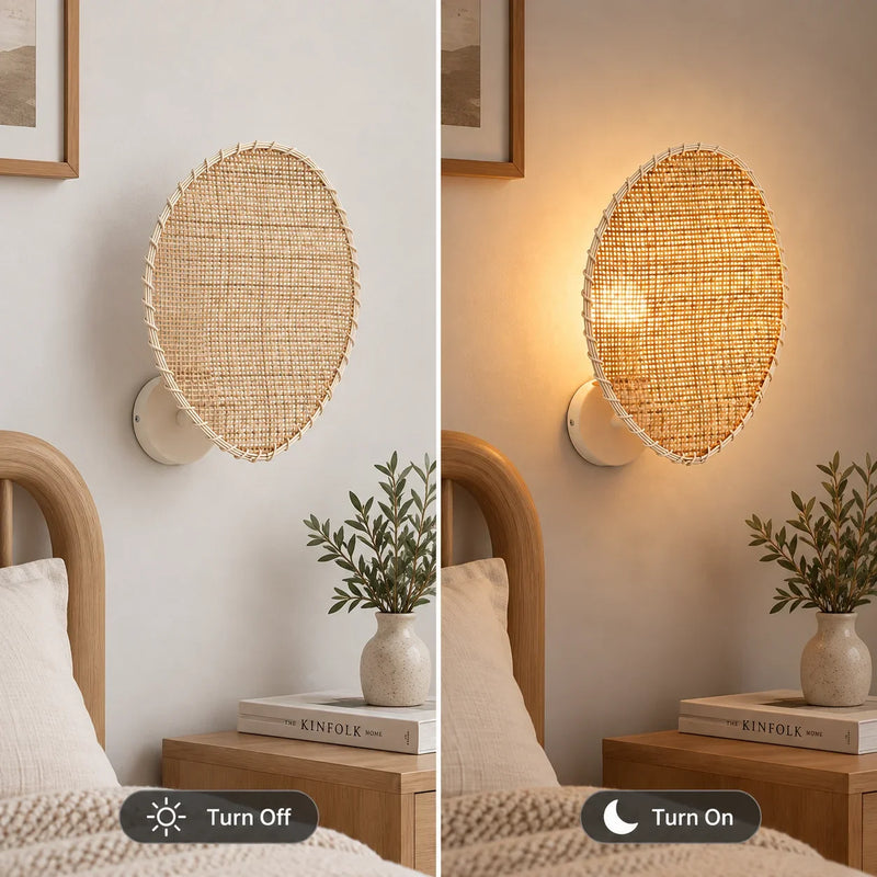 JOYINLED Bamboo Wall Sconces Retro Rattan Weaving Light for Living Room Bedroom Bedside Homestay Corridor Decorative Lighting