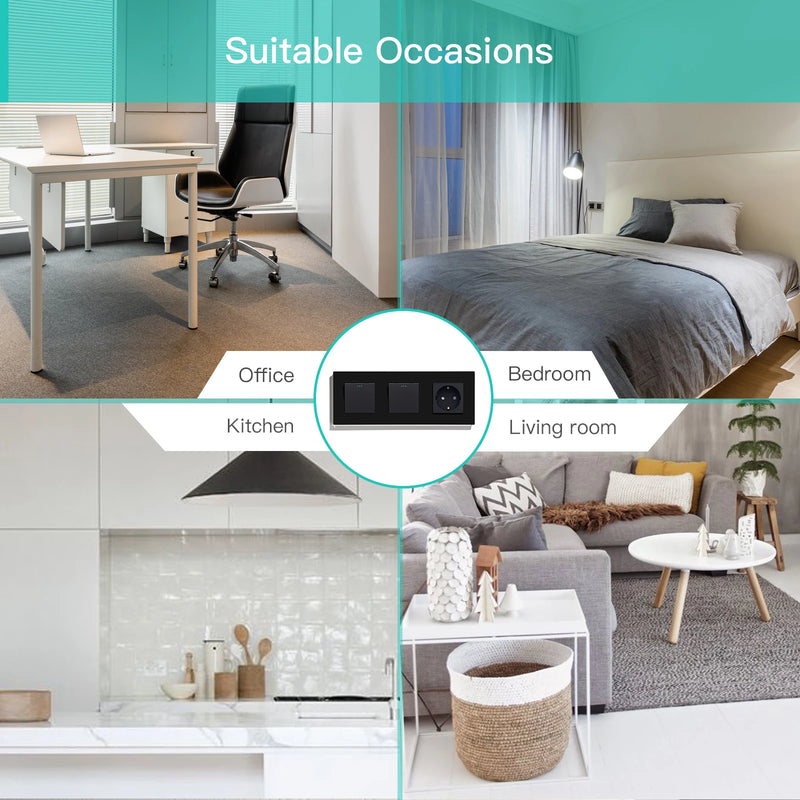 BSEED EU Standard Wall Button Switches Double 1Gang 1Way Wall Power Sockets USB Charger Glass Panel Type-C Socket Outlets