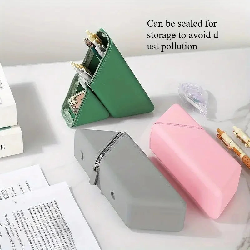 1pc Stylish Silicone Pen Holder, Foldable Large Capacity Expandable Desktop Pencil Case for Office & Study Use.Pencil Case