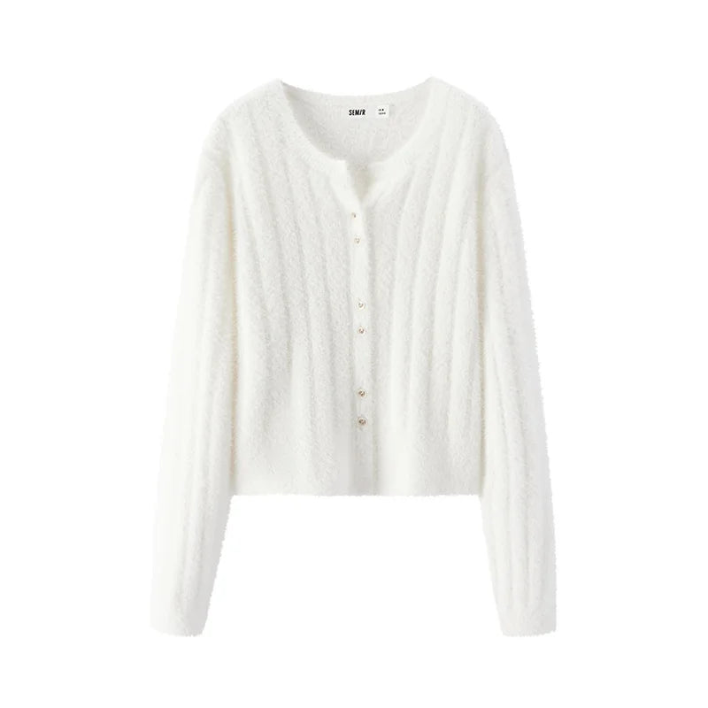 Semir Women Cardigan Faux Mink Texture Knit Texture Slim Fit Petite Fit 2026 Winter Soft Touch Warm Knit Layering Design