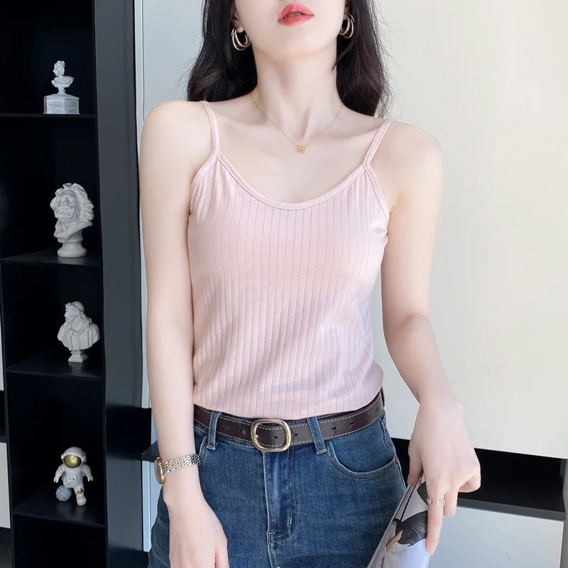 Pure Cotton Sling Vest Women's Slim Versatile Inner Outer Bottoming Shirt Comfortable One Piece Pajamas Top Female Sleepwear