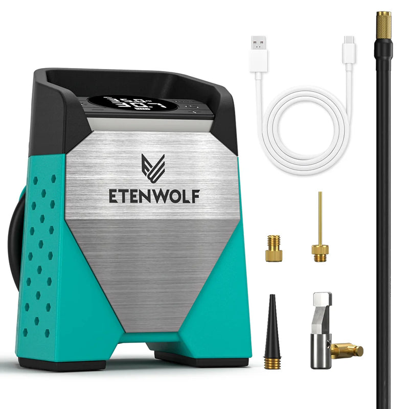 ម៉ាស៊ីនបូមខ្យល់កង់រថយន្ត ETENWOLF S3 ថ្មី បូមលឿន 1 នាទី ម៉ាស៊ីនបង្ហាប់ខ្យល់ចល័ត 100% វដ្តការងារ 160 PSI រថយន្ត ម៉ូតូ បាល់ខ្យល់