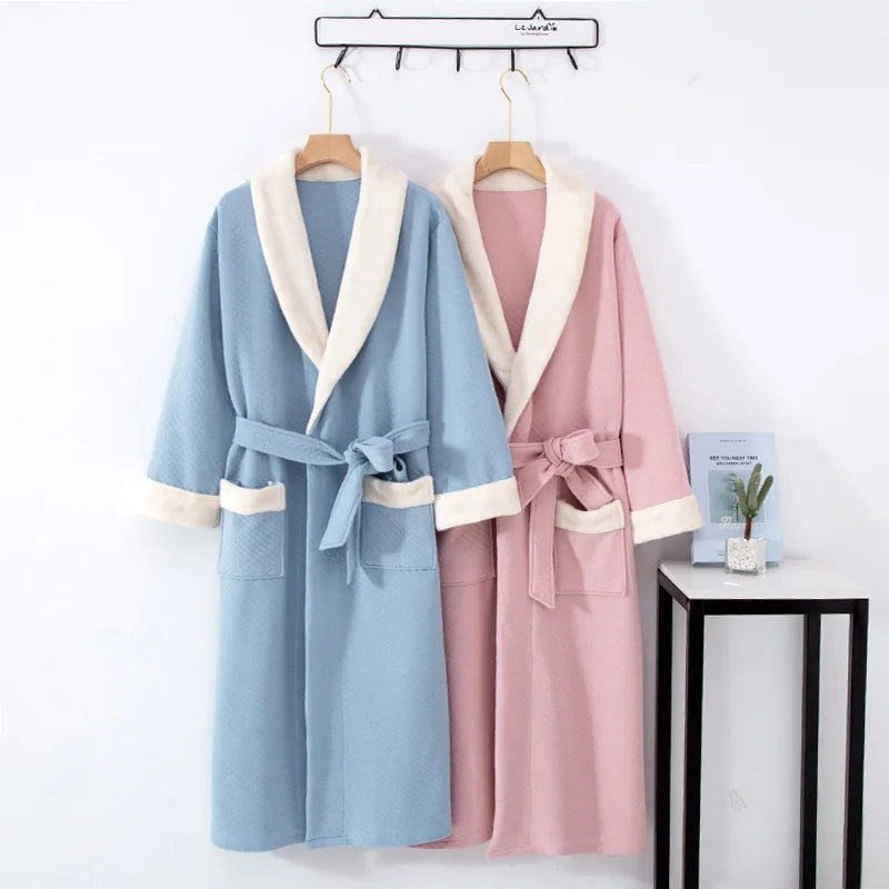 Fdfklak Loose Nightwear Robe Women Winter Three-Layer Quilted Bathrobe Pure Cotton Thicken Warm Night Gown Student Long Robes