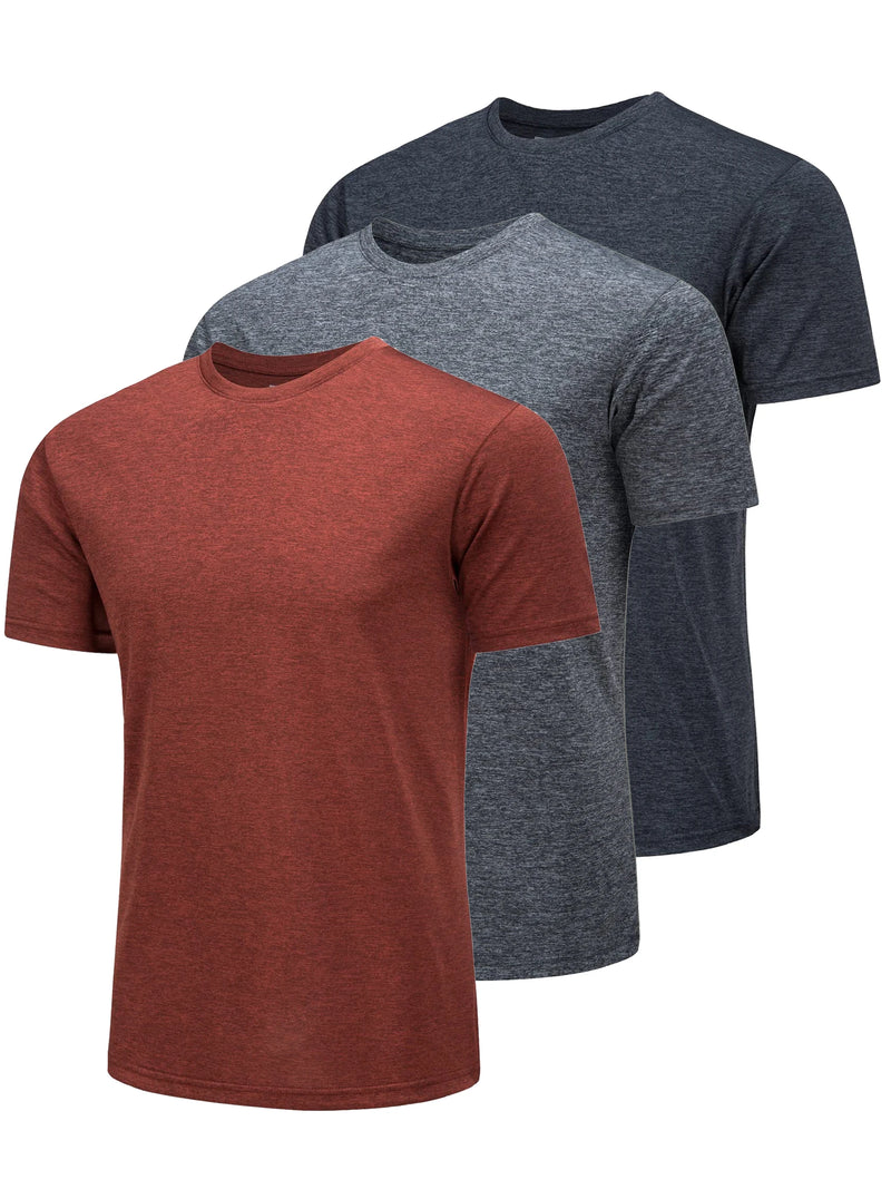 TACVASEN 3 Packs Summer T-shirts Mens Crew Neck Short Sleeve Shirts 3 Pieces/Lot Moisture Wicking Quick Dry Casual Tees Gym Tops