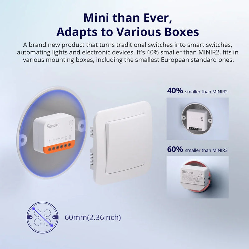 SONOFF MINIR4 Extreme WiFi Smart Switch 1-10PCS Tiny Size External Switch Control Detach Relay Mode via EWeLink Alexa Google