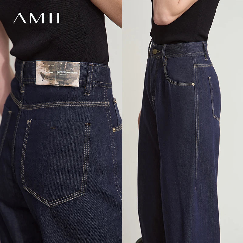 ខោខូវប៊យ Amii Minimalist សម្រាប់នារី រដូវស្លឹកឈើជ្រុះ ឆ្នាំ២០២៥ ថ្មី ធ្វើពីកប្បាស Lyocell រឹងមាំ ងាយស្រួលប្រើ បោកគក់ ខោខូវប៊យជើងធំ រលុង 12542135