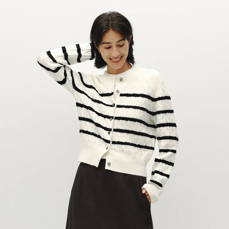 Semir Women Cardigan Cable Knit Cropped Soft Fit 2026 Elegant Vintage Everyday Layering Sweater Urban Casual Top