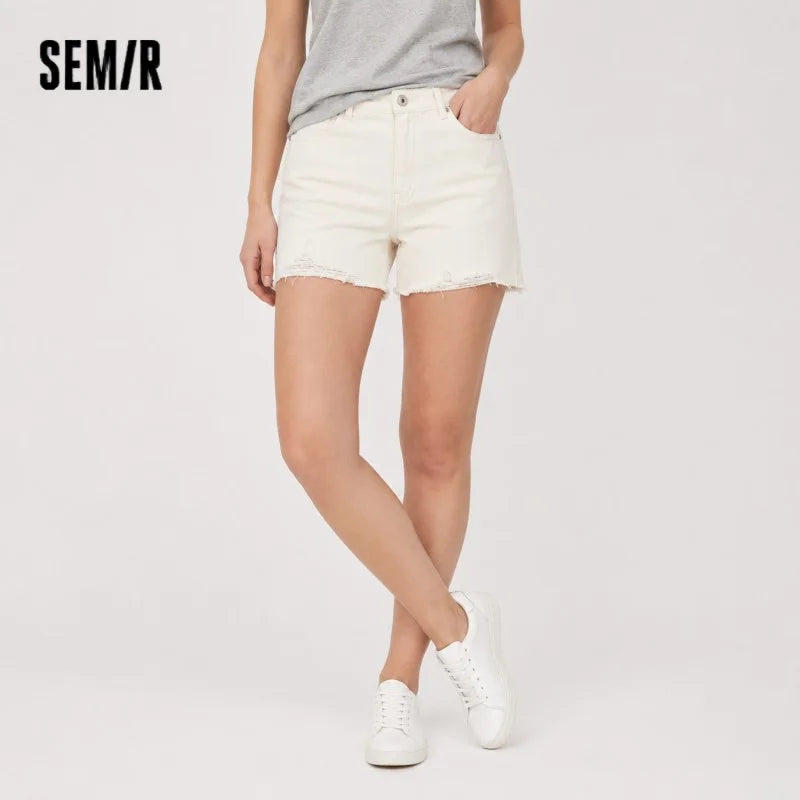 Semir Women Shorts Frayed Ripped Vintage A Line Denim Shorts 2026 Summer Street Style Straight Fit