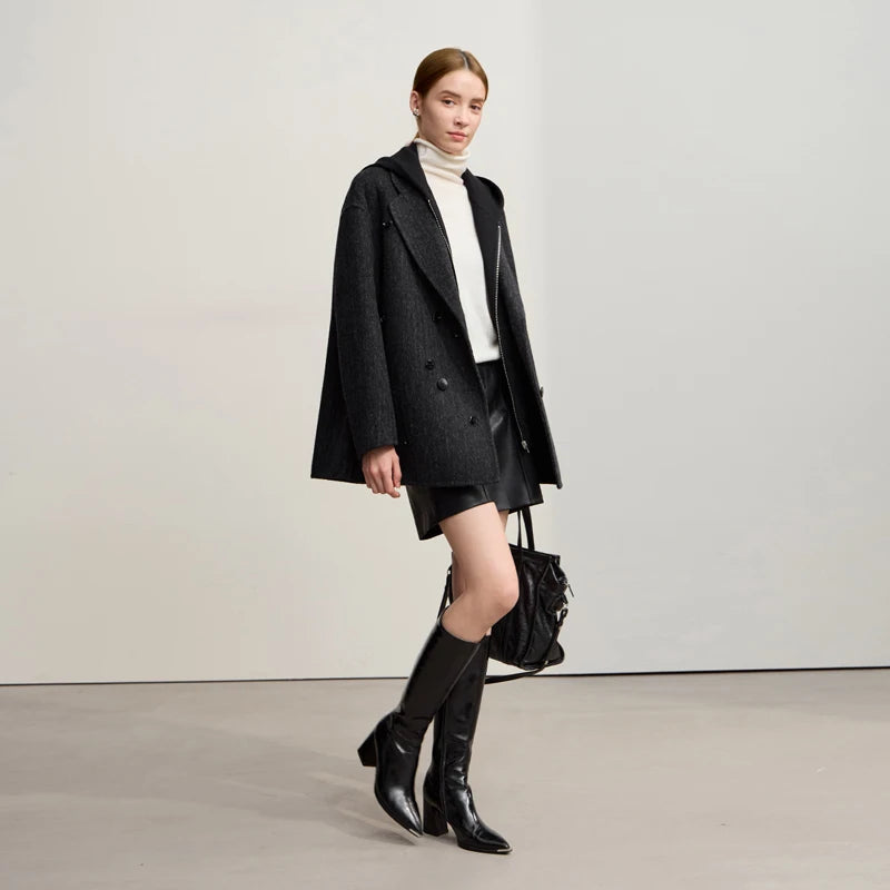 Amii Women's Jacket Coat 2026 Winter New Modern Turn-Down Collar Double-sided Woolen Coat Woman Elegant Versatile Tops 12544151