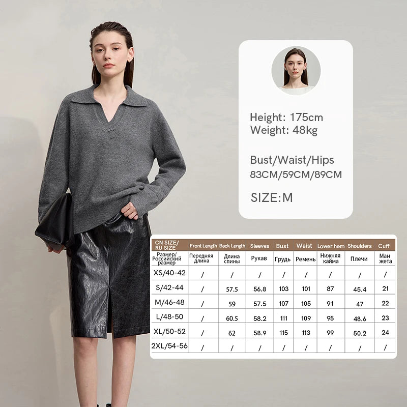 AMII Women's Minimalist Autumn Sweater 2026 New Solid Loose Commuter V-neck Pullover Long Sleeve Tops Female Clothing 12544108