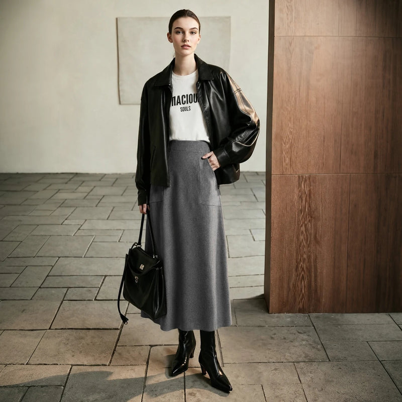 Amii Minimalist Woman A-Line Skirts Autumn Fashion Office Lady Elegant Loose Midi Knit Skirt Outfit Women's Clothing 12623124