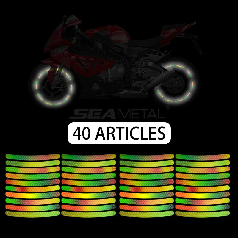 SEAMETAL 20/40PCS Car Wheel Hub Reflective Stickers Rainbow/Breakpoint Waterproof Strips Luminous Tapes for Car Bike Motorcycle