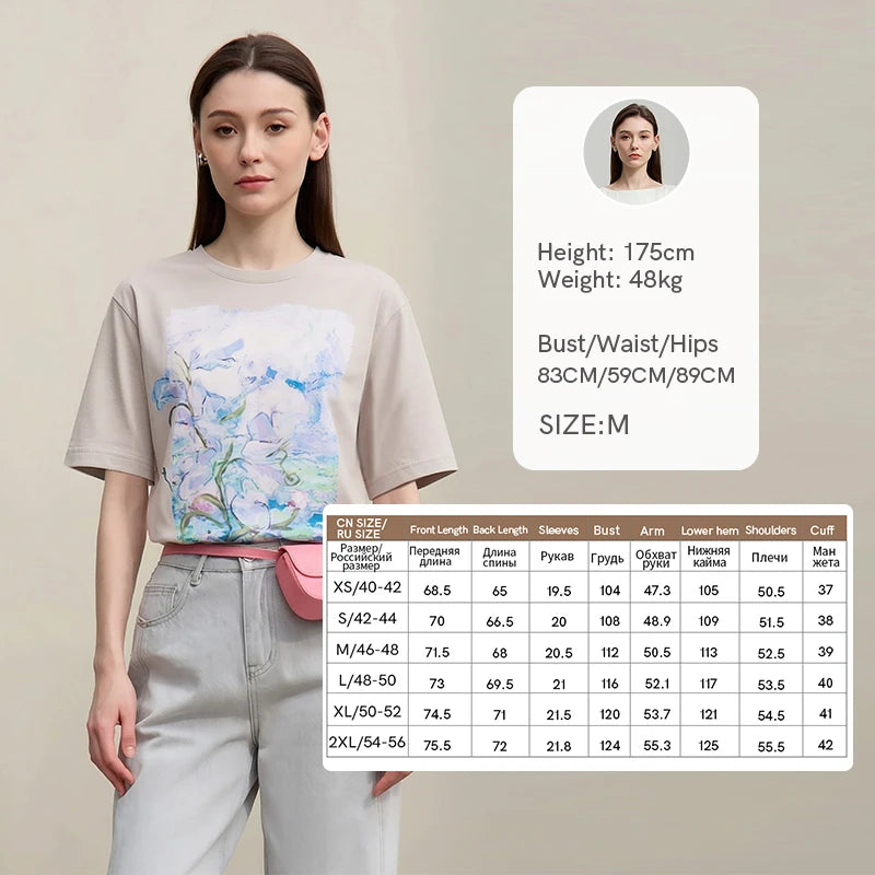 អាវយឺត Amii Minimalism សម្រាប់ស្ត្រី 2025 រដូវក្តៅថ្មី ដៃខ្លី កប្បាស មធ្យម សិល្បៈ គំនូរប្រេង បោះពុម្ព អាវធម្មតាសម្រាប់ស្ត្រី 12642221