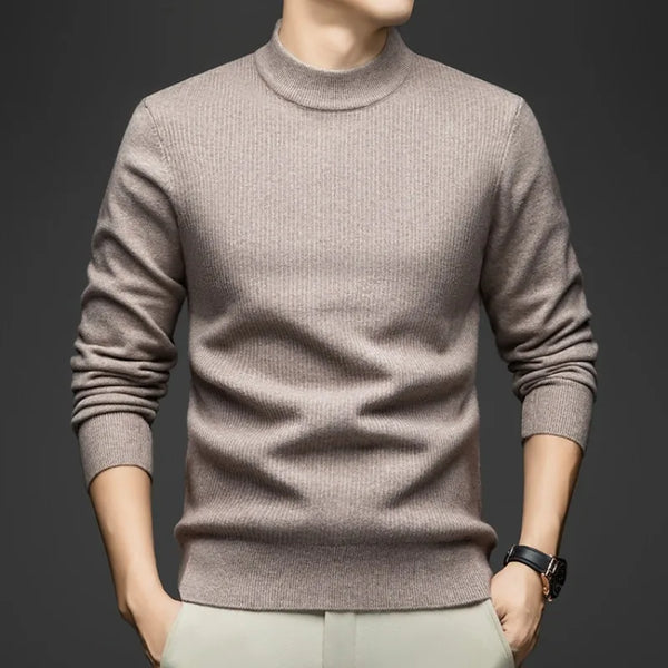Men's Heavyweight Half High Collar Sweater 500g Thick Wool Blend Anti-Pilling Winter Pullover