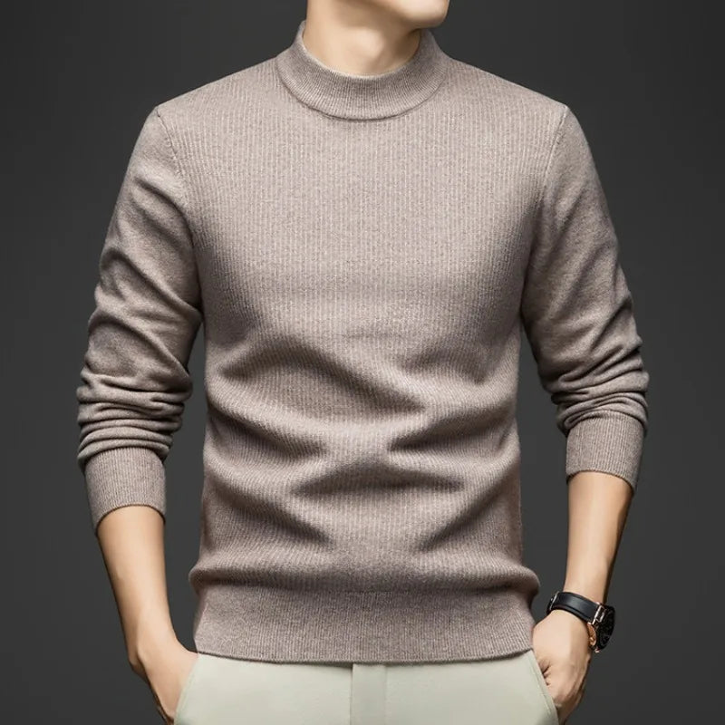 Men's Heavyweight Half High Collar Sweater 500g Thick Wool Blend Anti-Pilling Winter Pullover