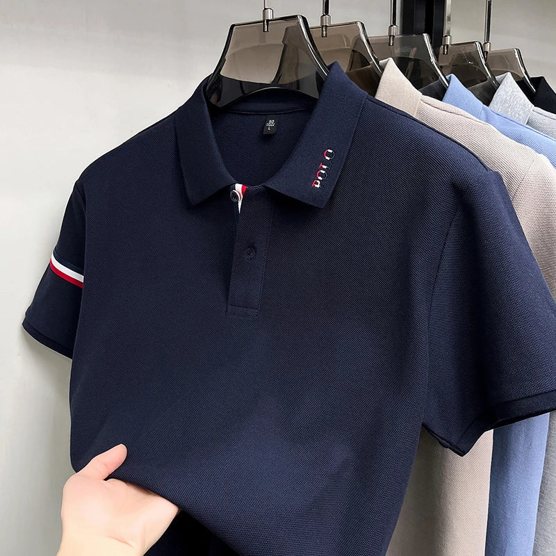 100%Cotton Man Short-Sleeved Polo Shirt Lapel Button Letter Embroidery Summer New Polo Shirt Casual Fashion Breathable Mens Wear