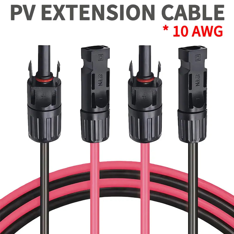6 mm² 10AWG Extension Cable PV1-F Solar Panel Wire, Waterproof DC Connector Male & Female Pair for Photovoltaic System