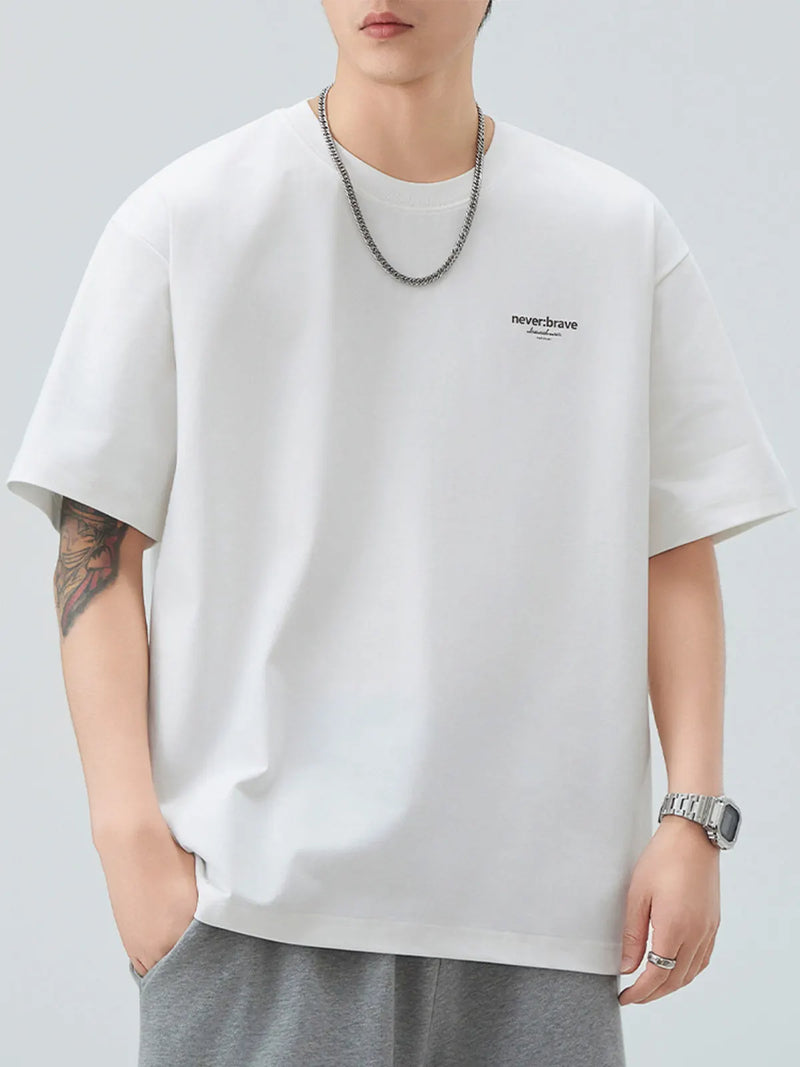 DUKEEN Men's Minimalist Print T-Shirt Summer 2026 Oversized Breathable Crew Neck Tee Casual Korea Style Short Sleeve Top
