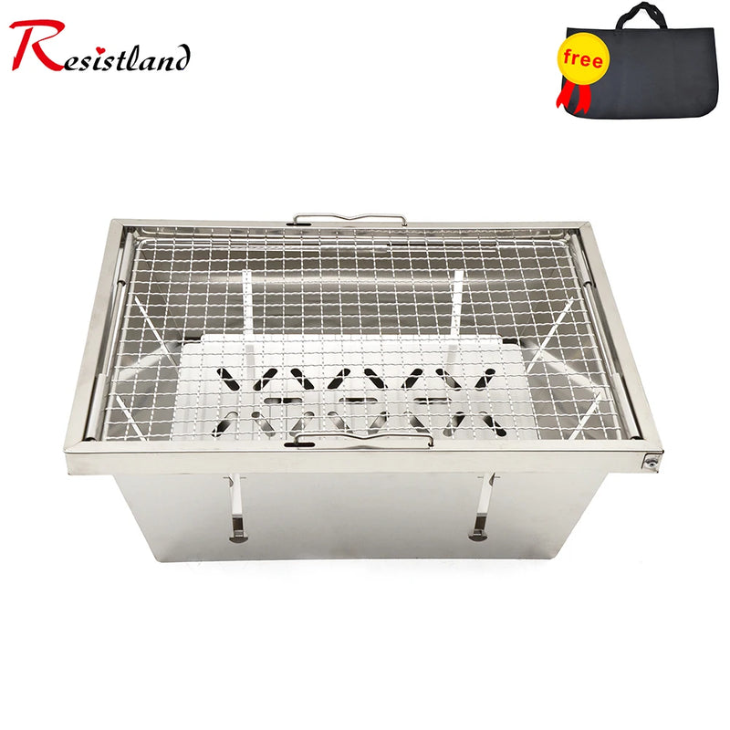 IGT 1 Unit Barbecue Grill Folding Charcoal Firewood Stove  Portable Camping Picnic Cookware Outdoor Stainless Steel BBQ Rack