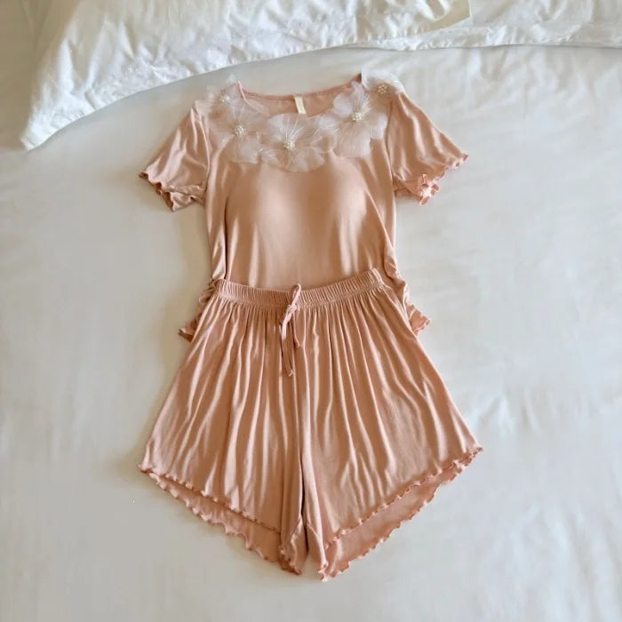 Summer Sleepwear Women's Pajama Elegant 2 Pieces Sleeping Home Suit 2026 New Short Sleeve Top Shorts Homewear Pijama Pyjamas