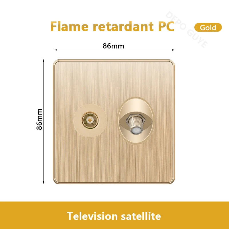 Gold Universal 3/5Pin Plastic Power Socket,UK Wall Outlet With 2.1A Dual USB Port,220V Electrical 2way Switch TV Computer CAT6