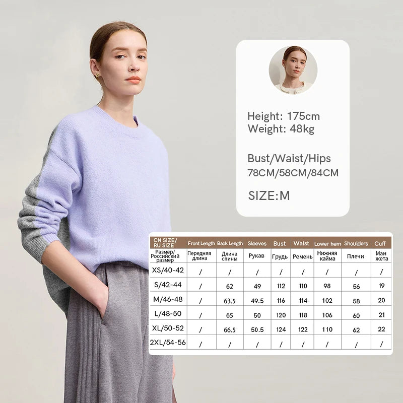 AMII Sweater For Woman 2026 Winter New O-Neck Long Sleeve Loose Patchwork Women's Sweater Pullover Knitted Top Female 12544170