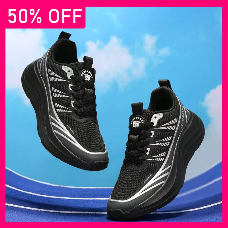 Unisex Sports Shoes Thick Soled Anti Slip Fashionable Lace Up Fitness Shoes Spring New Mesh Breathable Lightweight Running Shoes