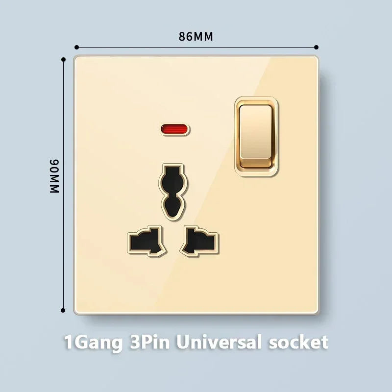 Deluxe Gold Tempered Glass Universal Dual power outlet,UK 13A Wall plug socket with 20W Fast charge,Home Electrical Light Switch
