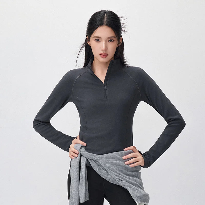 អាវយឺតប៉ាក់ Semir សម្រាប់នារី ពាក់កណ្ដាលមានហ្ស៊ីប ក កម្ដៅ ស្ដើងសម ដៃអាវ Raglan រចនាបន្ទះ 2026 សម្លៀកបំពាក់រដូវរងាថ្មីប្រចាំថ្ងៃ