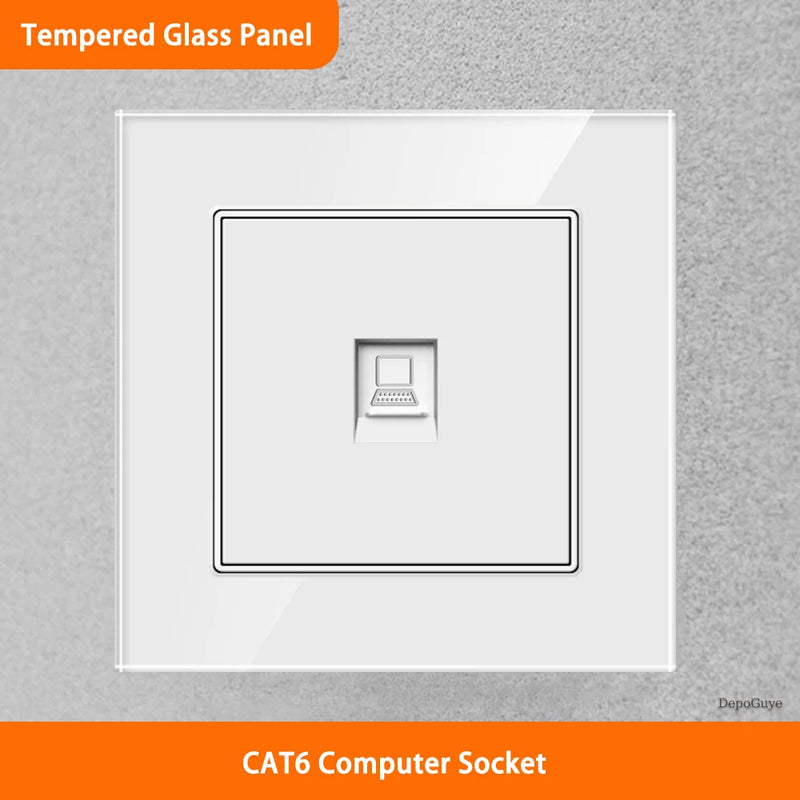 White Universal UK 13A Socket with USB Type-C 18W Fast Charging Wall Socket,Tempered Glass Button Light Switch,Dual 3pin Socket