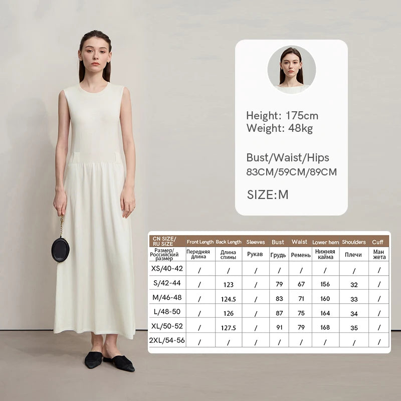 AMII Midi Dresses 2026 Autumn New Knitted Cardigan Sleeveless Long Dress Round Neck Solid Elegant Loose Ladies Clothing 12543209