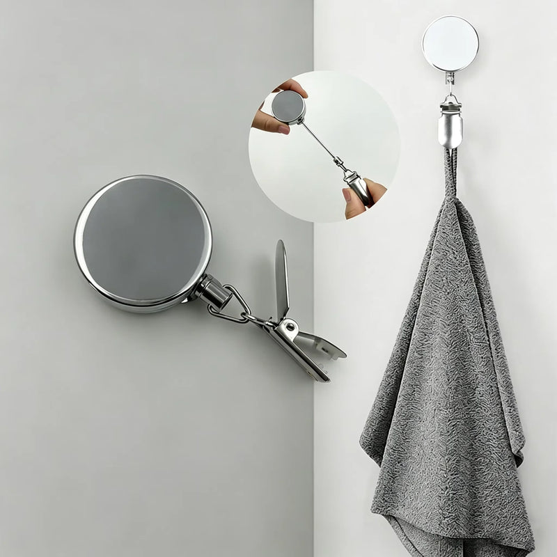 Automatic Retractable Towel Rack, No Punching Self-Adhesive Wall Hanging Towel Holder, Automatic Rebound with Strong Clip