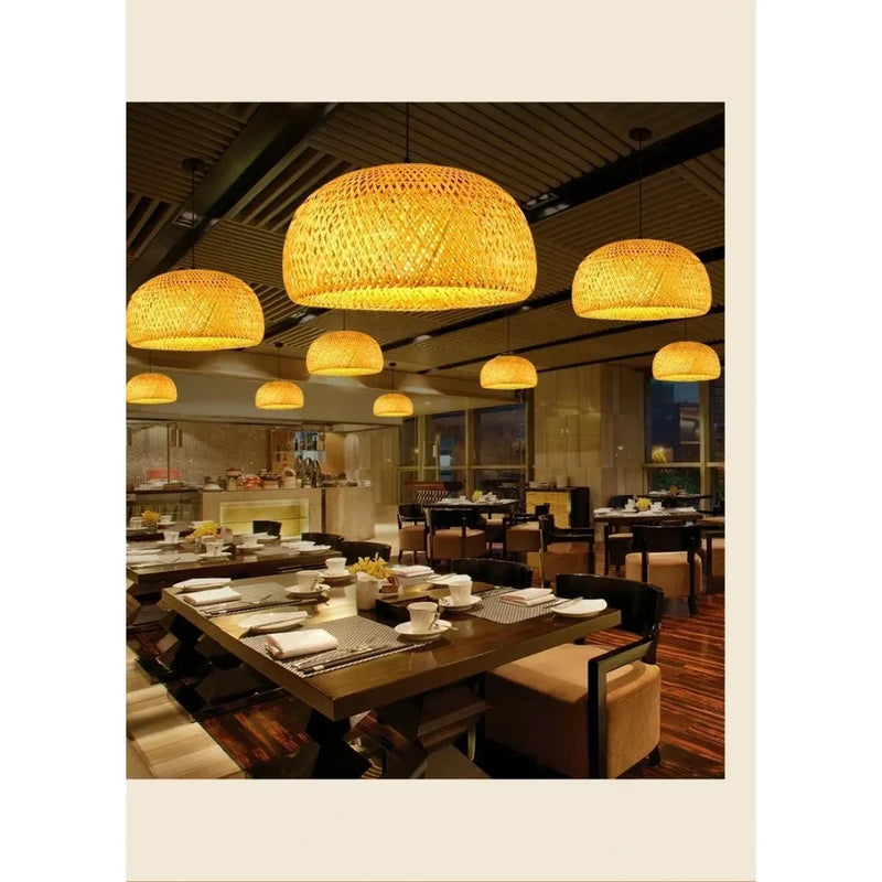 Japanese Style Pendant Light, Handmade Rattan Chandelier, Natural Woven Bamboo Wooden Lamp for Restaurant Cafe Home Decoration