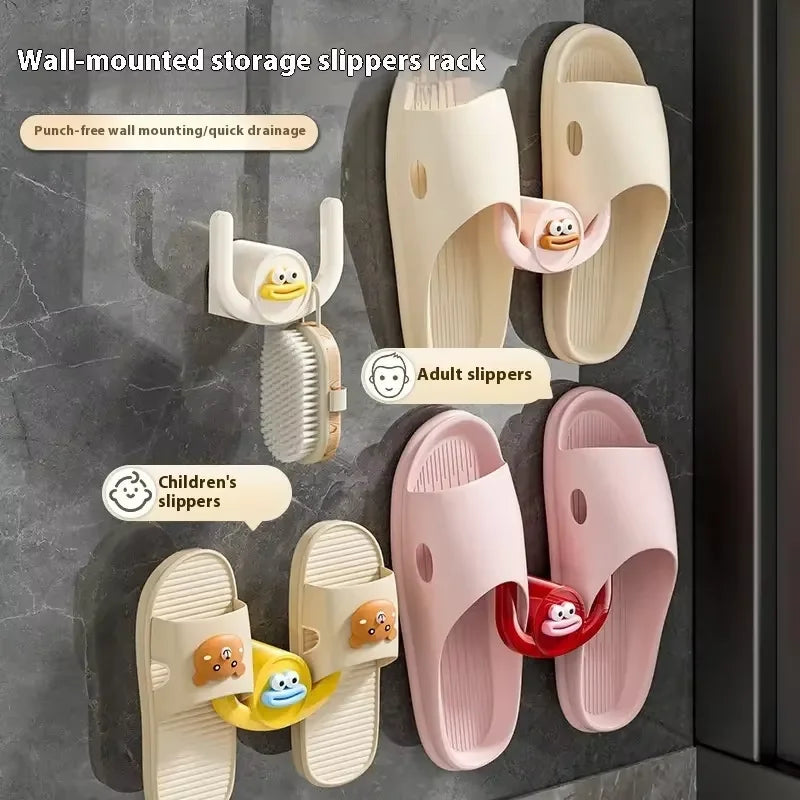 2PCS Cartoon Slippers Hook Bathroom Slipper Rack Shower Storage Organizer Shoe Holder Drainage Stand for Bathrooms and Bedrooms