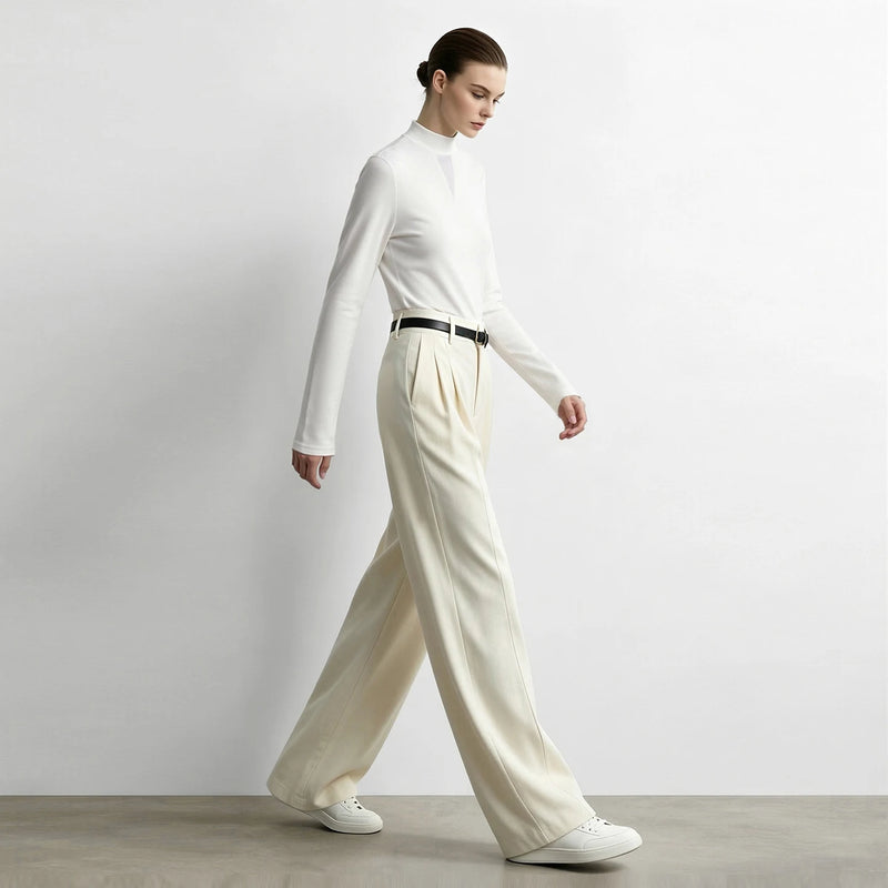 Amii Mock Neck Basic Tee Slim Fit Versatile Layering Minimalist Commuter Casual Winter 2026 Long Sleeve Tops 12624102