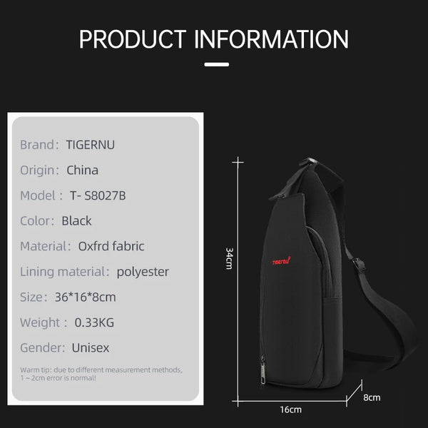 Tigernu Light Crossbody Bags For Men Waterproof Chest Bag Oxford Bags Shoulder Bag College Male Mini Sling Bag Handbag Messenger