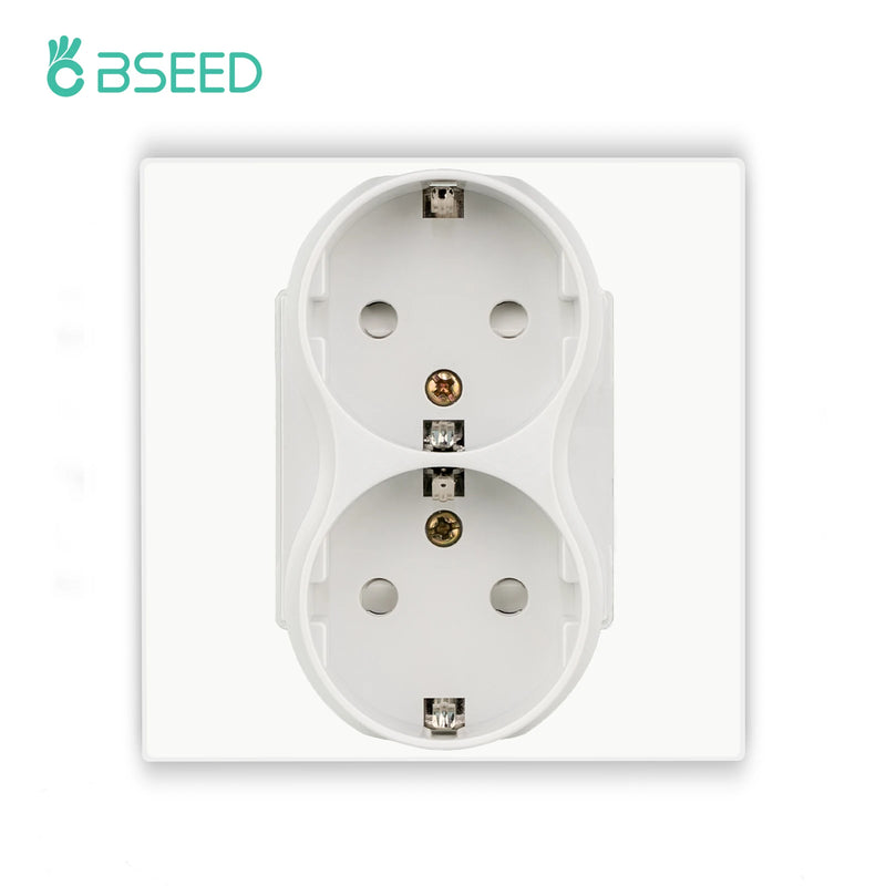 BSEED EU Wall Double Sockets European Dual Power Outlets for Home Office Electrical Plug 86mm Plastic Panel White Black