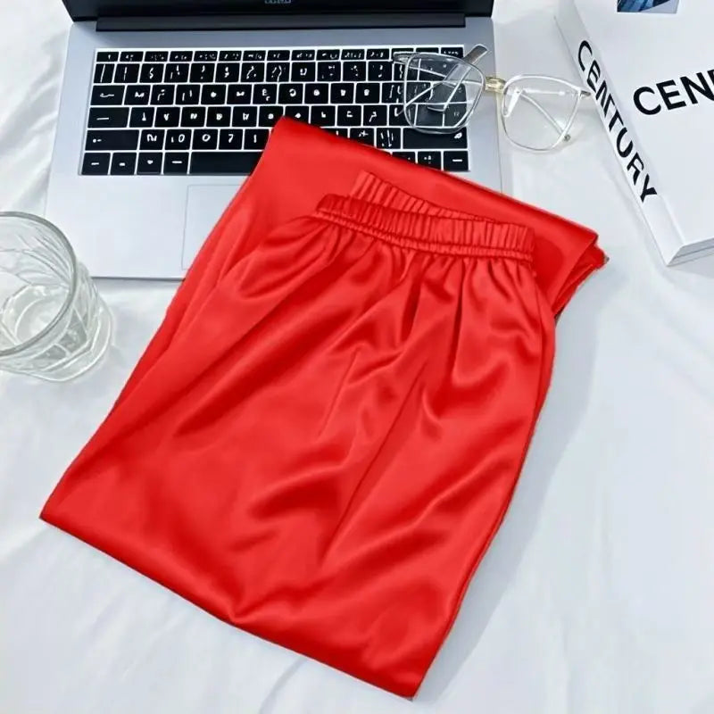Summer New Pajama Pant Women's Ice Silk Cool Home Wear Capri Pants Plus Size Sleepwear Bottoms Loungewear Nightwear