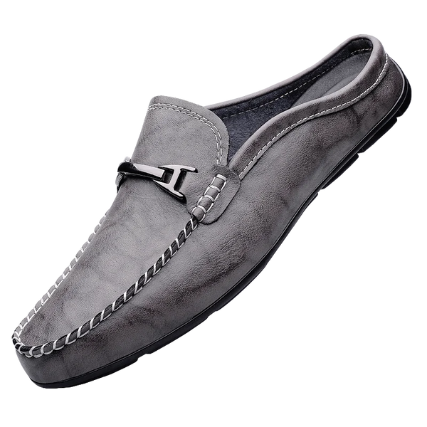 Men's Backless Loafers Mules Shoes with Buckle Slip on Casual Loafers Non-slip Leather Driving Shoes for Men Summer Outdoor